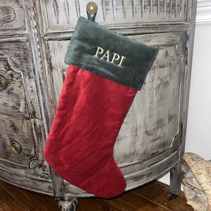 Pottery Barn PAPI Classic Velvet Christmas Stocking RED New!